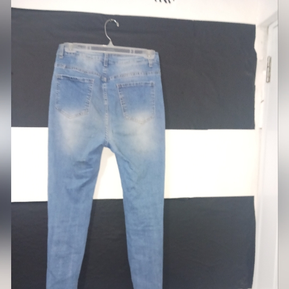 Shein Women light blue destroyed knee Fringe skinny jeans - Picture 10 of 12